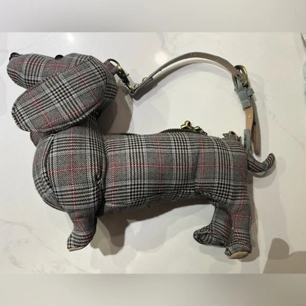 Fuzzy nation plaid dachshund purse